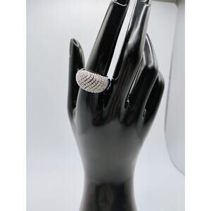 High Dome CZ and Rhodium Finish Sterling Silver Ring sz 9